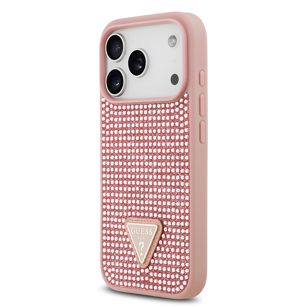 Guess iPhone 17 Pro Orjinal Lisanslı Taşlı Arka Yüzey Üçgen Logolu Telefon Kılıfı