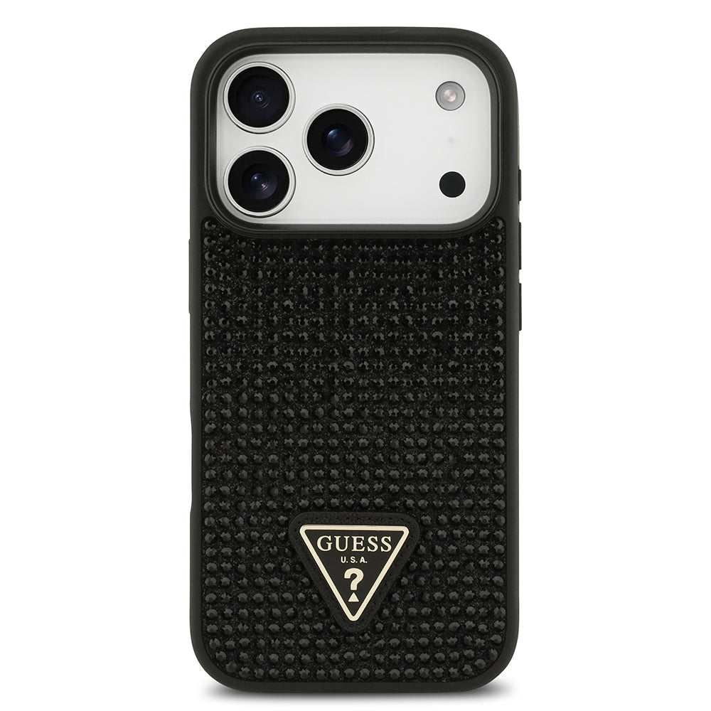 Guess iPhone 17 Pro Orjinal Lisanslı Taşlı Arka Yüzey Üçgen Logolu Telefon Kılıfı