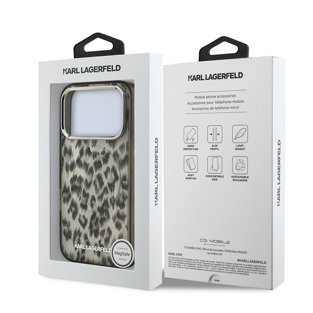 Karl Lagerfeld iPhone 17 Pro Orjinal Lisanslı M-safe Şarj Özellikli IML Leopar Baskılı Kılıf