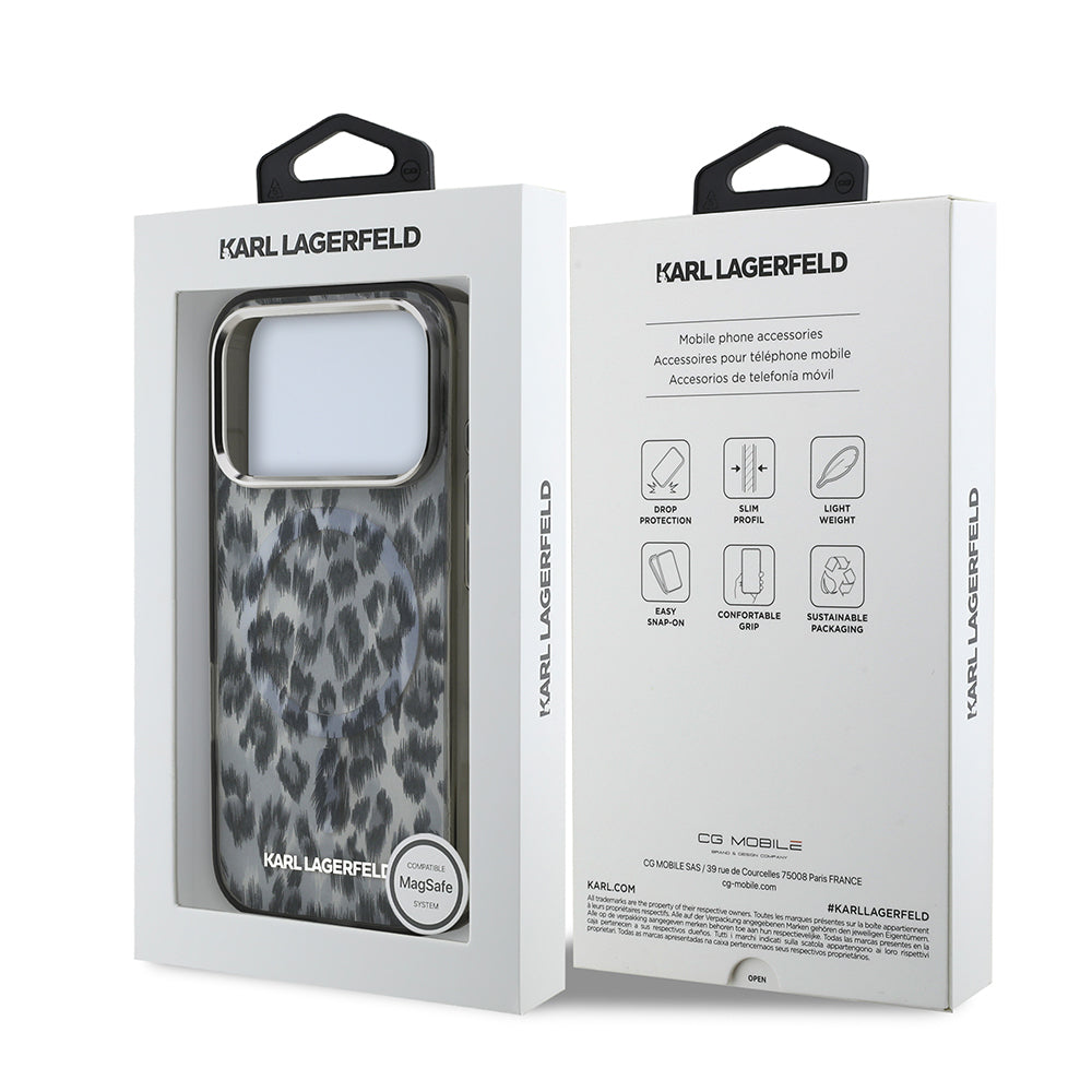 Karl Lagerfeld iPhone 17 Pro Orjinal Lisanslı M-safe Şarj Özellikli IML Leopar Baskılı Kılıf