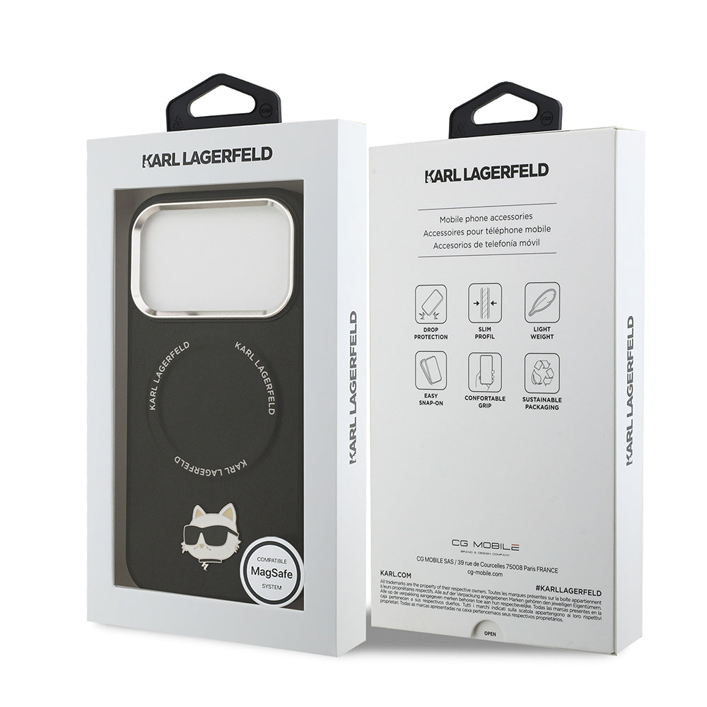 Karl Lagerfeld iPhone 17 Pro Orjinal Lisanslı M-safe Şarj Özellikli Metal Kamera ve Buton Tasarımlı Choupette PU Deri Kılıf