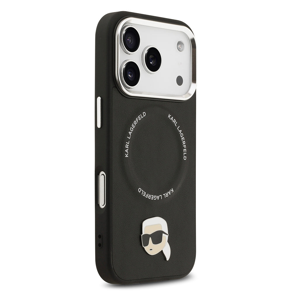 Karl Lagerfeld iPhone 17 Pro Orjinal Lisanslı M-safe Şarj Özellikli Metal Kamera ve Buton Tasarımlı Karl PU Deri Kılıf