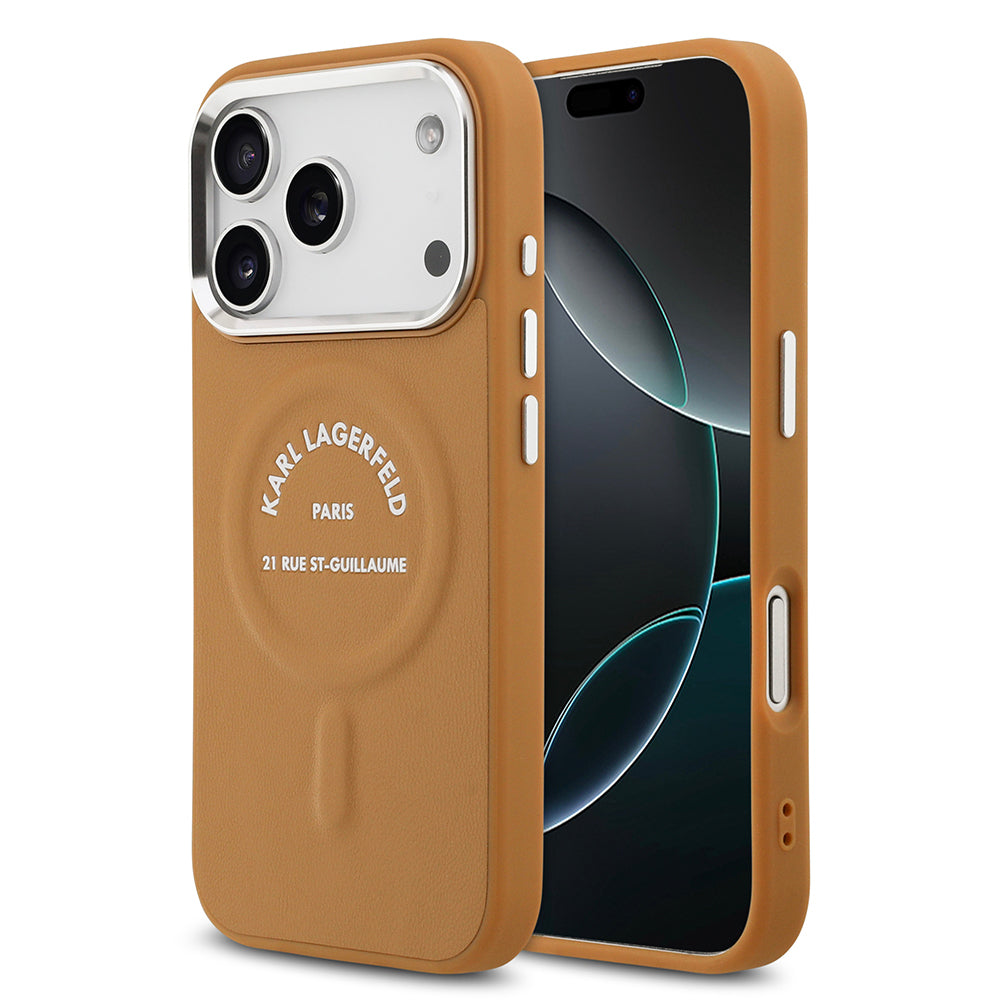 Karl Lagerfeld iPhone 17 Pro Orjinal Lisanslı M-safe Şarj Özellikli Metal Kamera ve Buton Tasarımlı Paris RSG PU Deri Kılıf