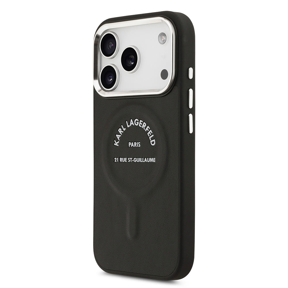 Karl Lagerfeld iPhone 17 Pro Orjinal Lisanslı M-safe Şarj Özellikli Metal Kamera ve Buton Tasarımlı Paris RSG PU Deri Kılıf