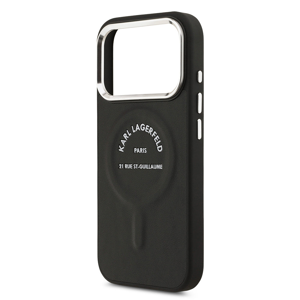 Karl Lagerfeld iPhone 17 Pro Orjinal Lisanslı M-safe Şarj Özellikli Metal Kamera ve Buton Tasarımlı Paris RSG PU Deri Kılıf