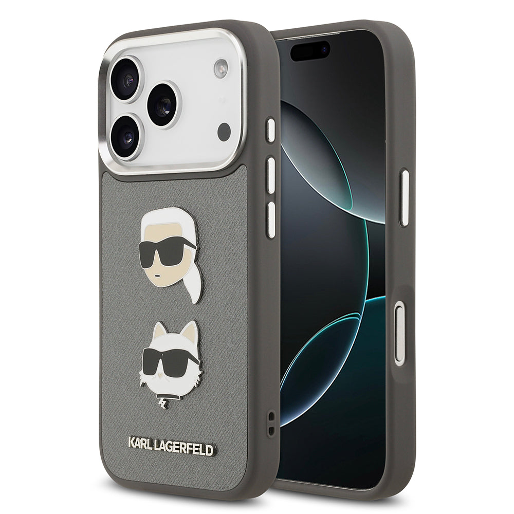 Karl Lagerfeld iPhone 17 Pro Orjinal Lisanslı Metal Logolu K&C Heads Pin Kılıf
