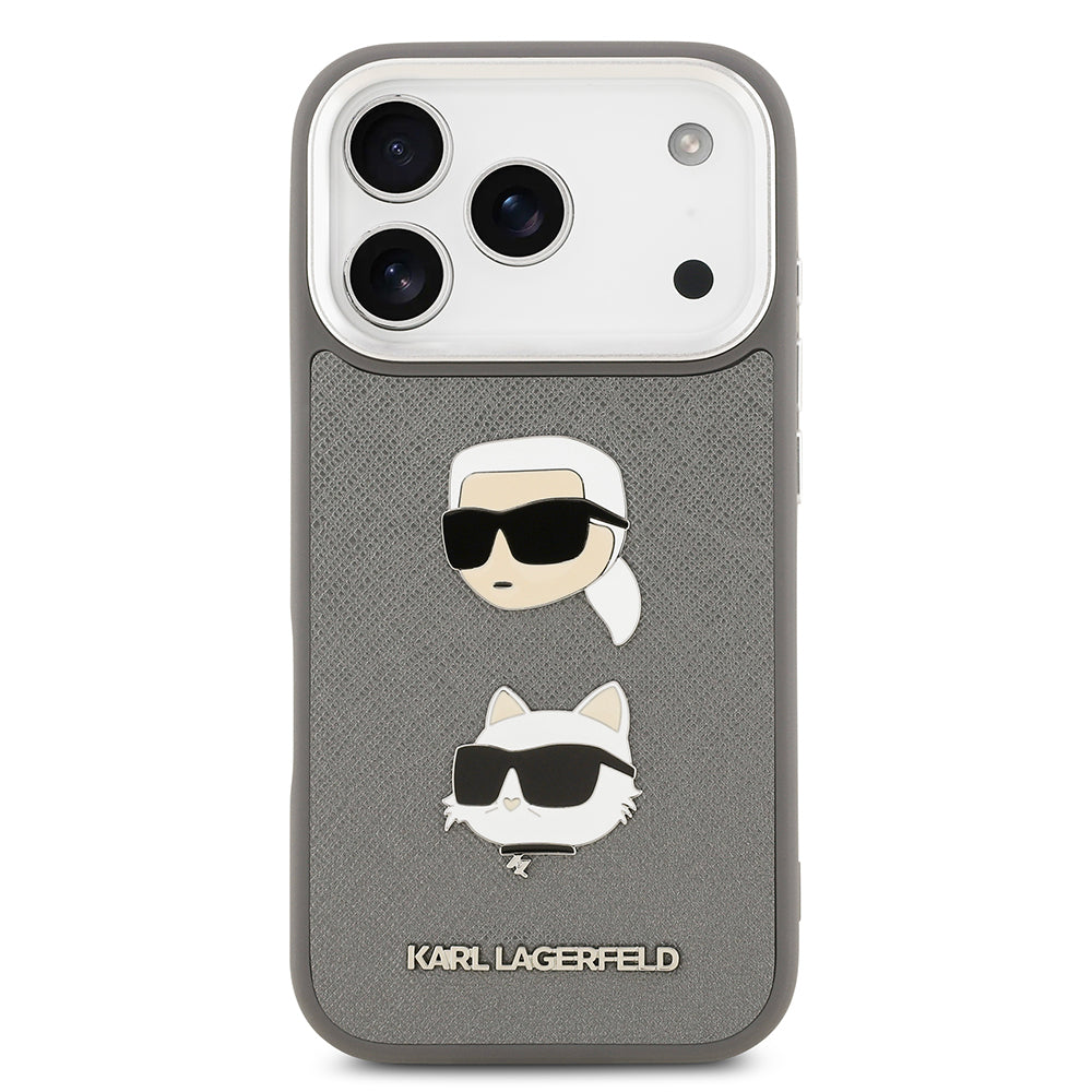 Karl Lagerfeld iPhone 17 Pro Orjinal Lisanslı Metal Logolu K&C Heads Pin Kılıf