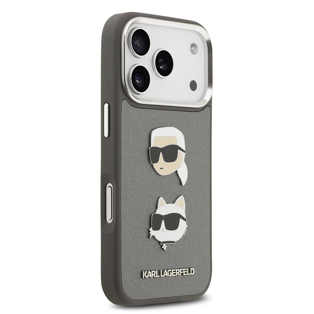 Karl Lagerfeld iPhone 17 Pro Orjinal Lisanslı Metal Logolu K&C Heads Pin Kılıf