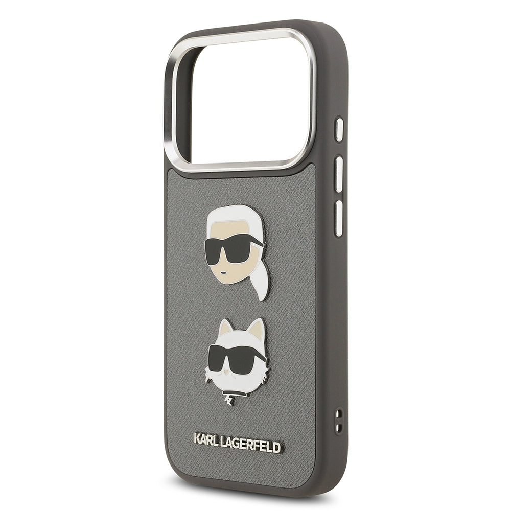 Karl Lagerfeld iPhone 17 Pro Orjinal Lisanslı Metal Logolu K&C Heads Pin Kılıf