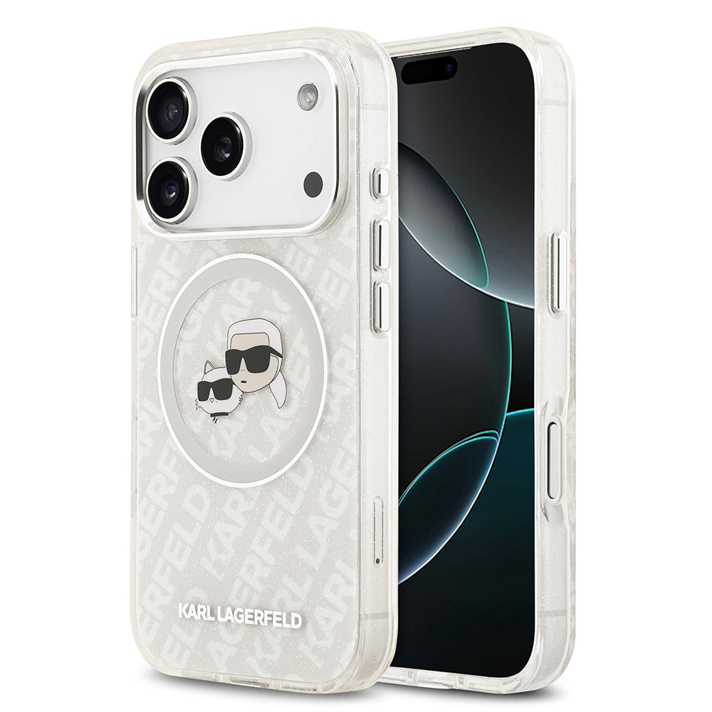 Karl Lagerfeld iPhone 17 Pro Orjinal Lisanslı Parlayan Simli Karl & Choupette Heads Kılıf