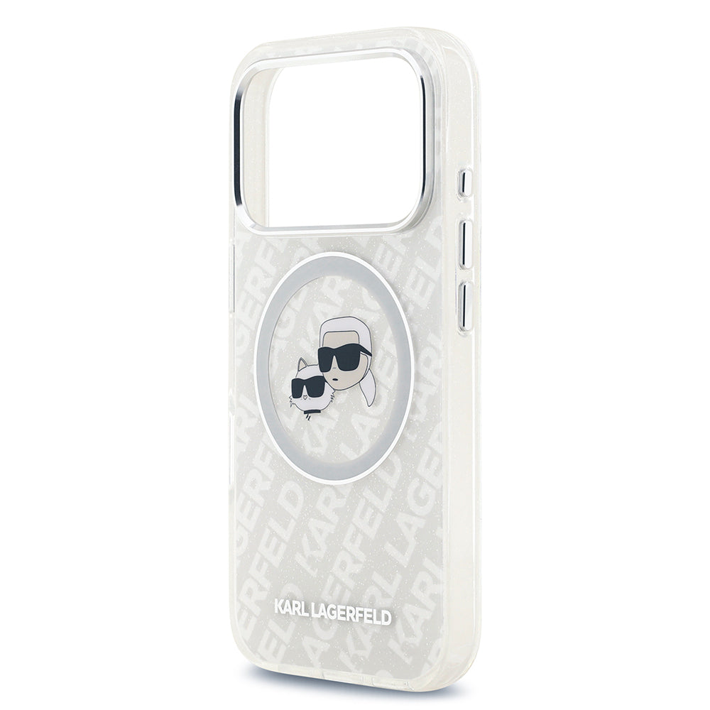 Karl Lagerfeld iPhone 17 Pro Orjinal Lisanslı Parlayan Simli Karl & Choupette Heads Kılıf