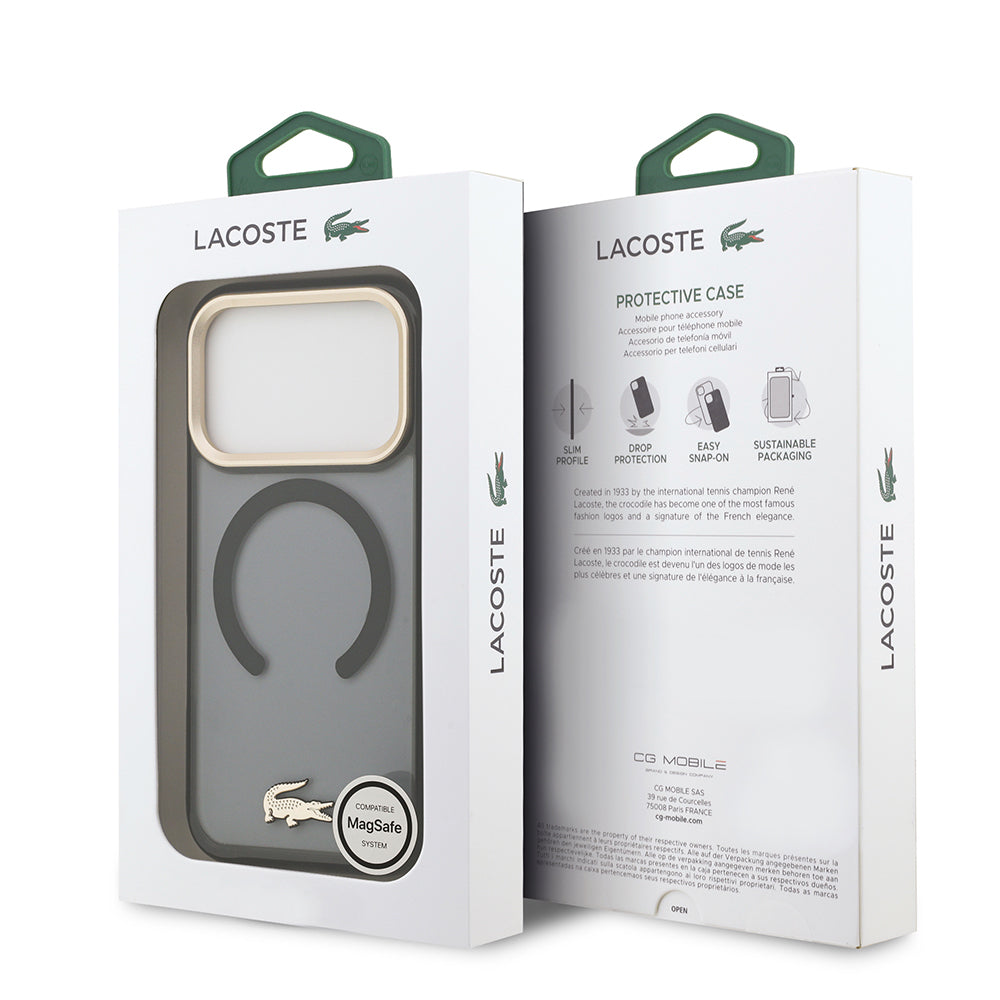 Lacoste iPhone 17 Pro Orjinal Lisanslı M-safe Şarj Özellikli Gold Timsah Logolu Buzlu Kılıf