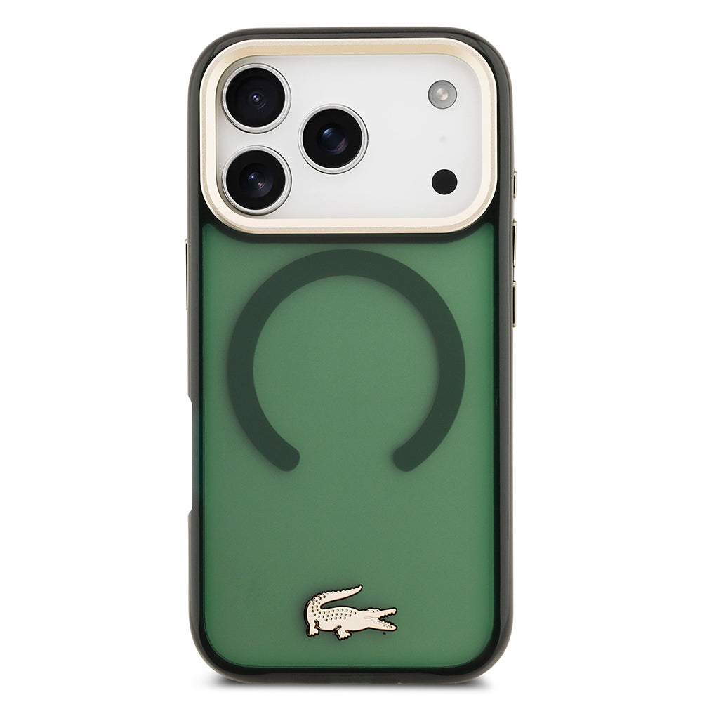 Lacoste iPhone 17 Pro Orjinal Lisanslı M-safe Şarj Özellikli Gold Timsah Logolu Buzlu Kılıf