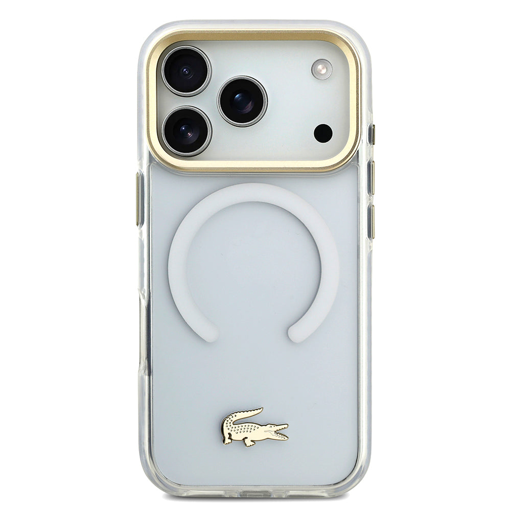Lacoste iPhone 17 Pro Orjinal Lisanslı M-safe Şarj Özellikli Gold Timsah Logolu Buzlu Kılıf