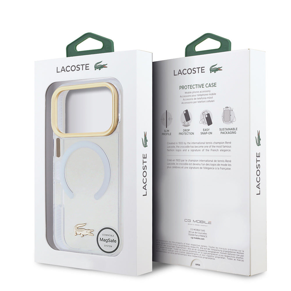 Lacoste iPhone 17 Pro Orjinal Lisanslı M-safe Şarj Özellikli Gold Timsah Logolu Buzlu Kılıf
