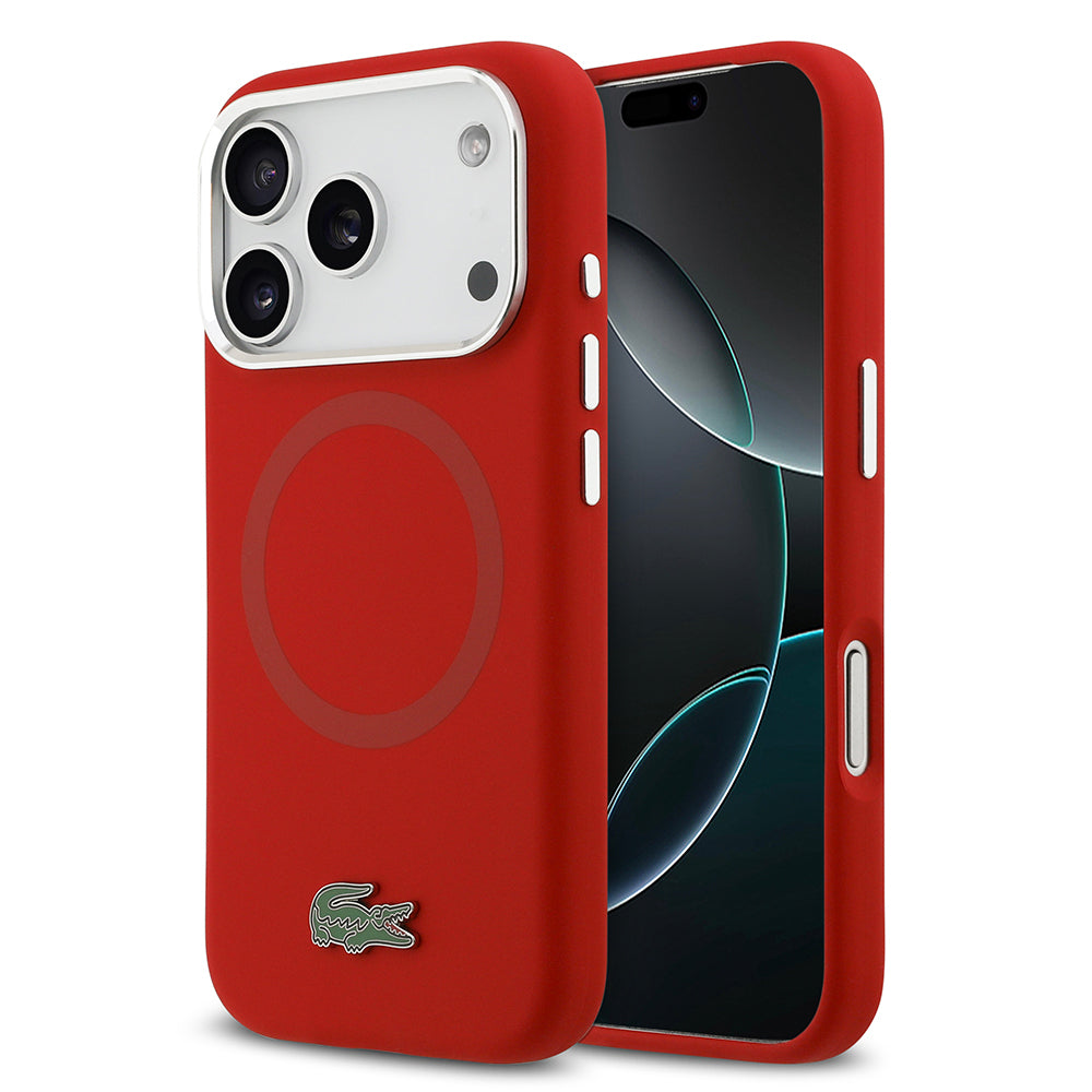 Lacoste iPhone 17 Pro Orjinal Lisanslı M-safe Şarj Özellikli İkonik Logolu Metal Kamera Çerçeveli Silikon Kılıf