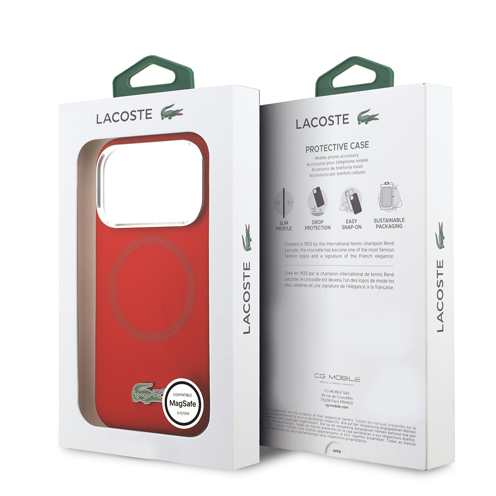 Lacoste iPhone 17 Pro Orjinal Lisanslı M-safe Şarj Özellikli İkonik Logolu Metal Kamera Çerçeveli Silikon Kılıf
