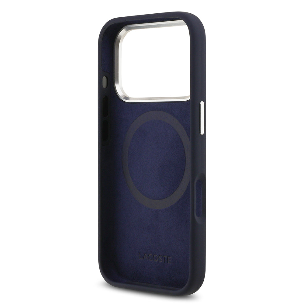 Lacoste iPhone 17 Pro Orjinal Lisanslı M-safe Şarj Özellikli İkonik Logolu Metal Kamera Çerçeveli Silikon Kılıf