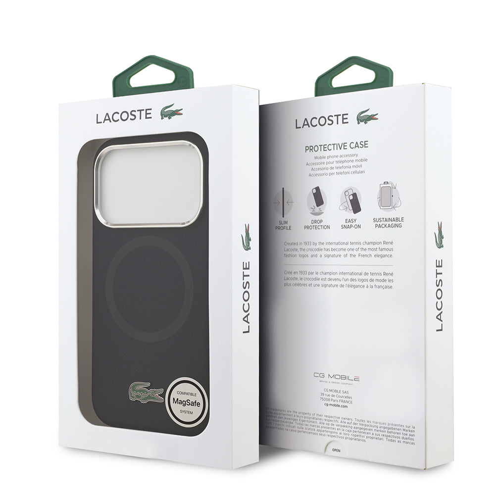 Lacoste iPhone 17 Pro Orjinal Lisanslı M-safe Şarj Özellikli İkonik Logolu Metal Kamera Çerçeveli Silikon Kılıf