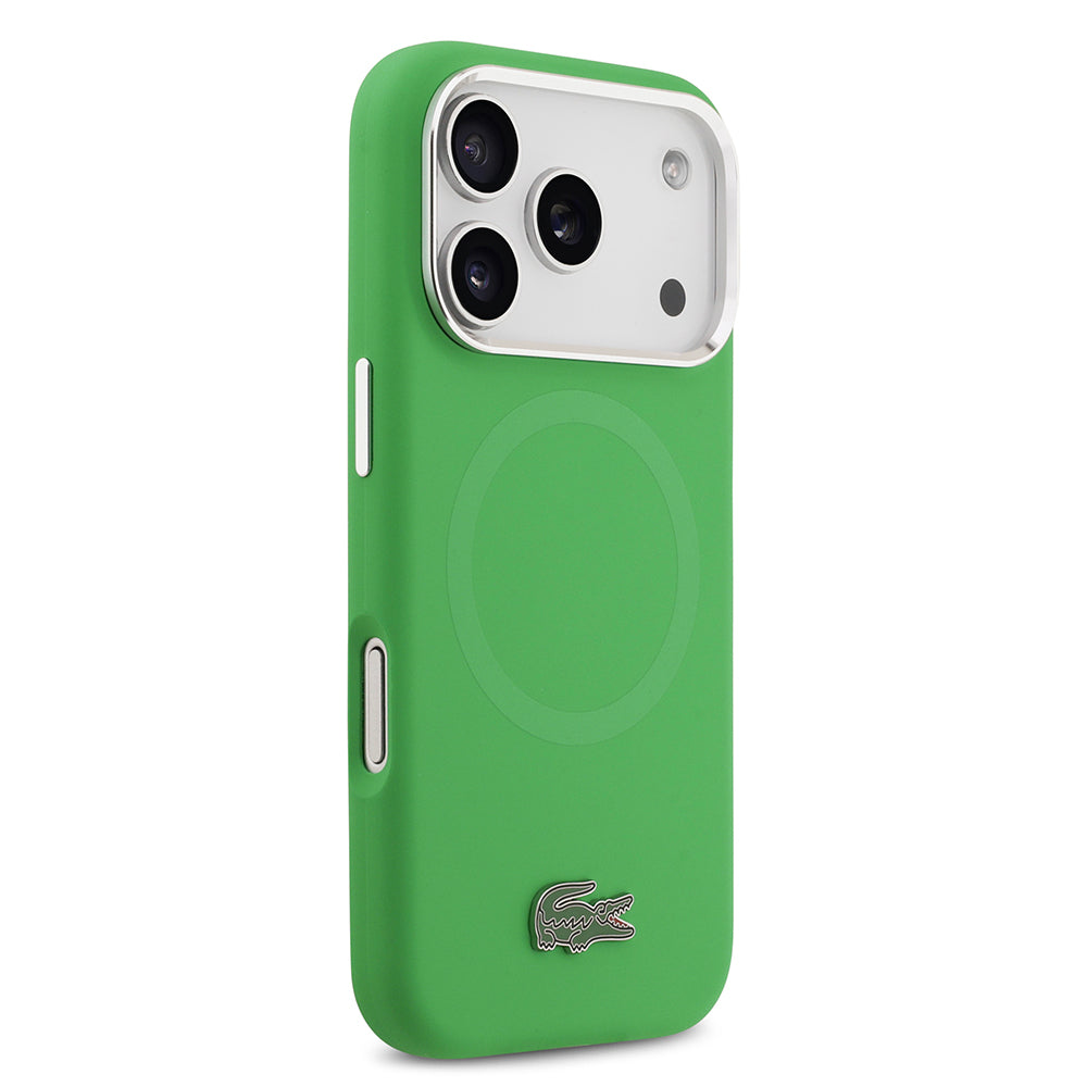 Lacoste iPhone 17 Pro Orjinal Lisanslı M-safe Şarj Özellikli İkonik Logolu Metal Kamera Çerçeveli Silikon Kılıf