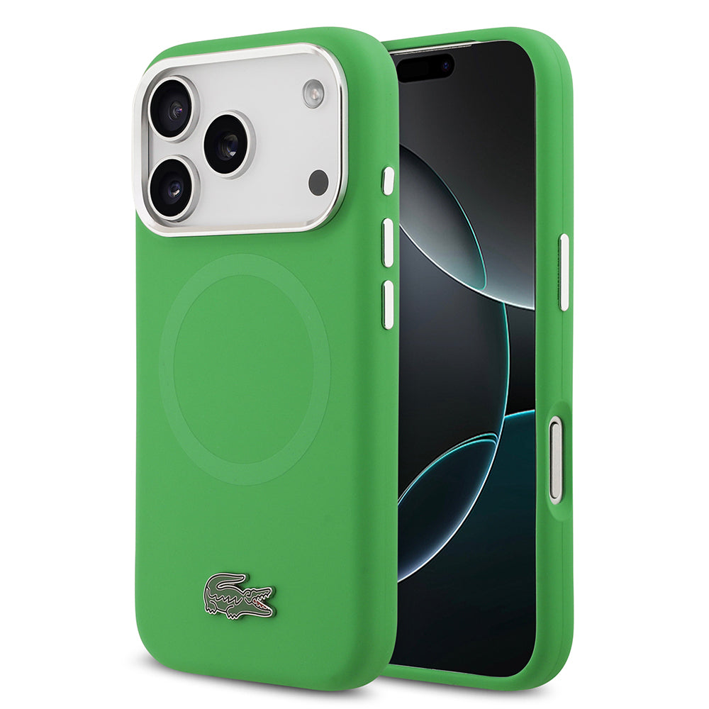 Lacoste iPhone 17 Pro Orjinal Lisanslı M-safe Şarj Özellikli İkonik Logolu Metal Kamera Çerçeveli Silikon Kılıf