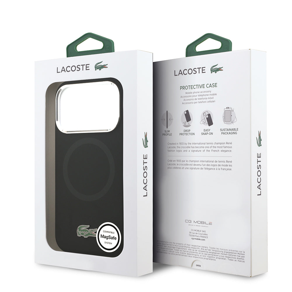 Lacoste iPhone 17 Pro Orjinal Lisanslı M-safe Şarj Özellikli İkonik Logolu Metal Kamera Çerçeveli Silikon Kılıf