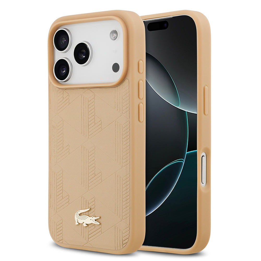 Lacoste iPhone 17 Pro Orjinal Lisanslı M-safe Şarj Özellikli PU Deri Tasarımlı Karışık Monogram Desenli Kılıf