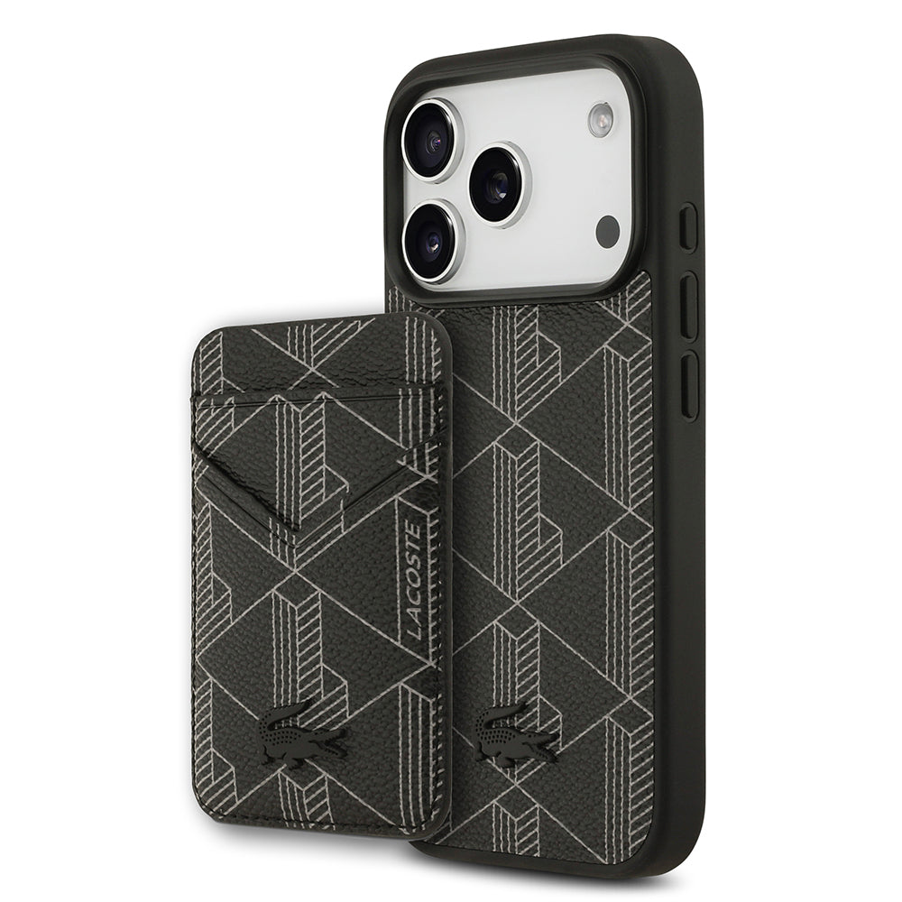 Lacoste iPhone 17 Pro Orjinal Lisanslı M-safe Şarj Özellikli PU Deri Tasarımlı Kartlıklı Karışık Monogram Desenli Kılıf