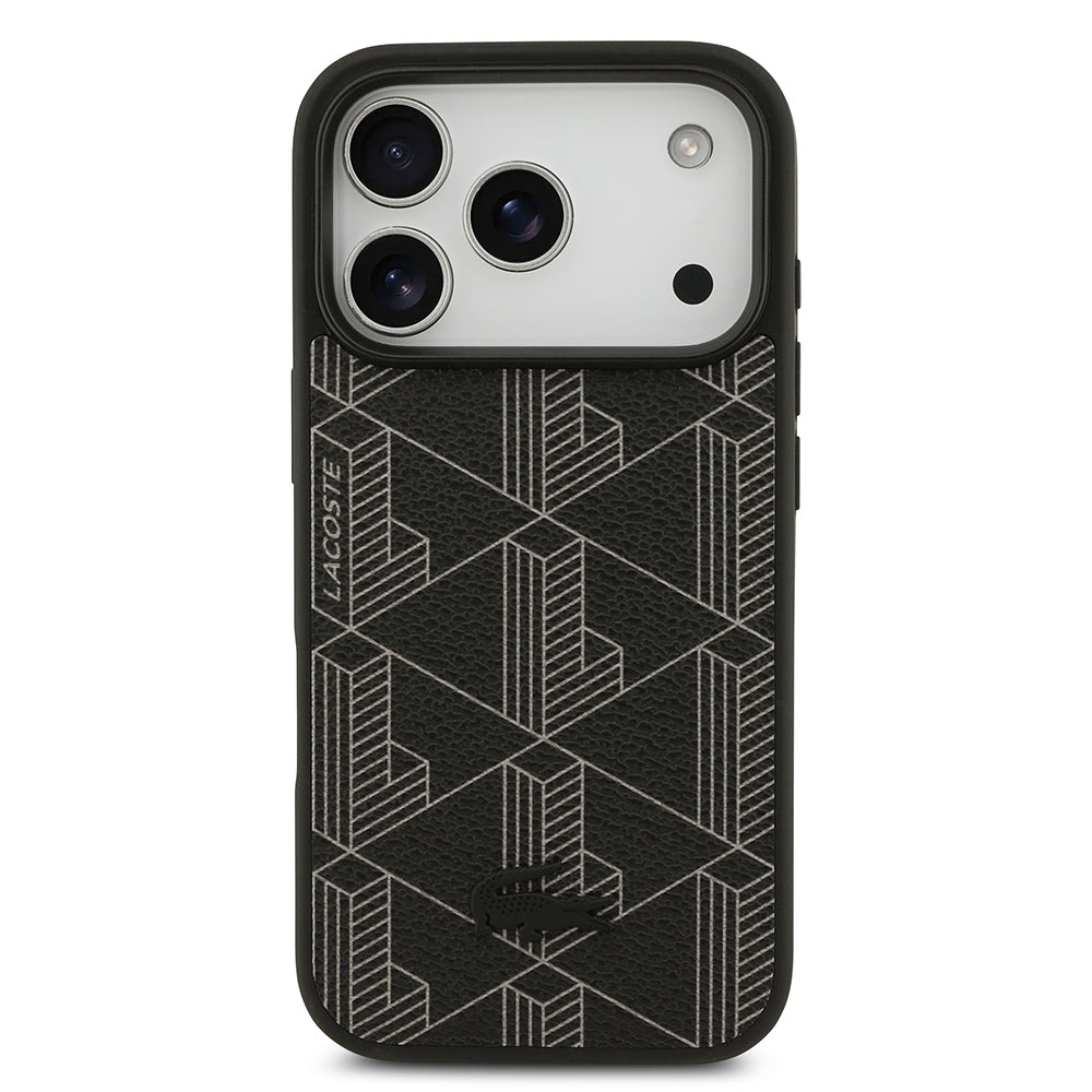 Lacoste iPhone 17 Pro Orjinal Lisanslı M-safe Şarj Özellikli PU Deri Tasarımlı Kartlıklı Karışık Monogram Desenli Kılıf