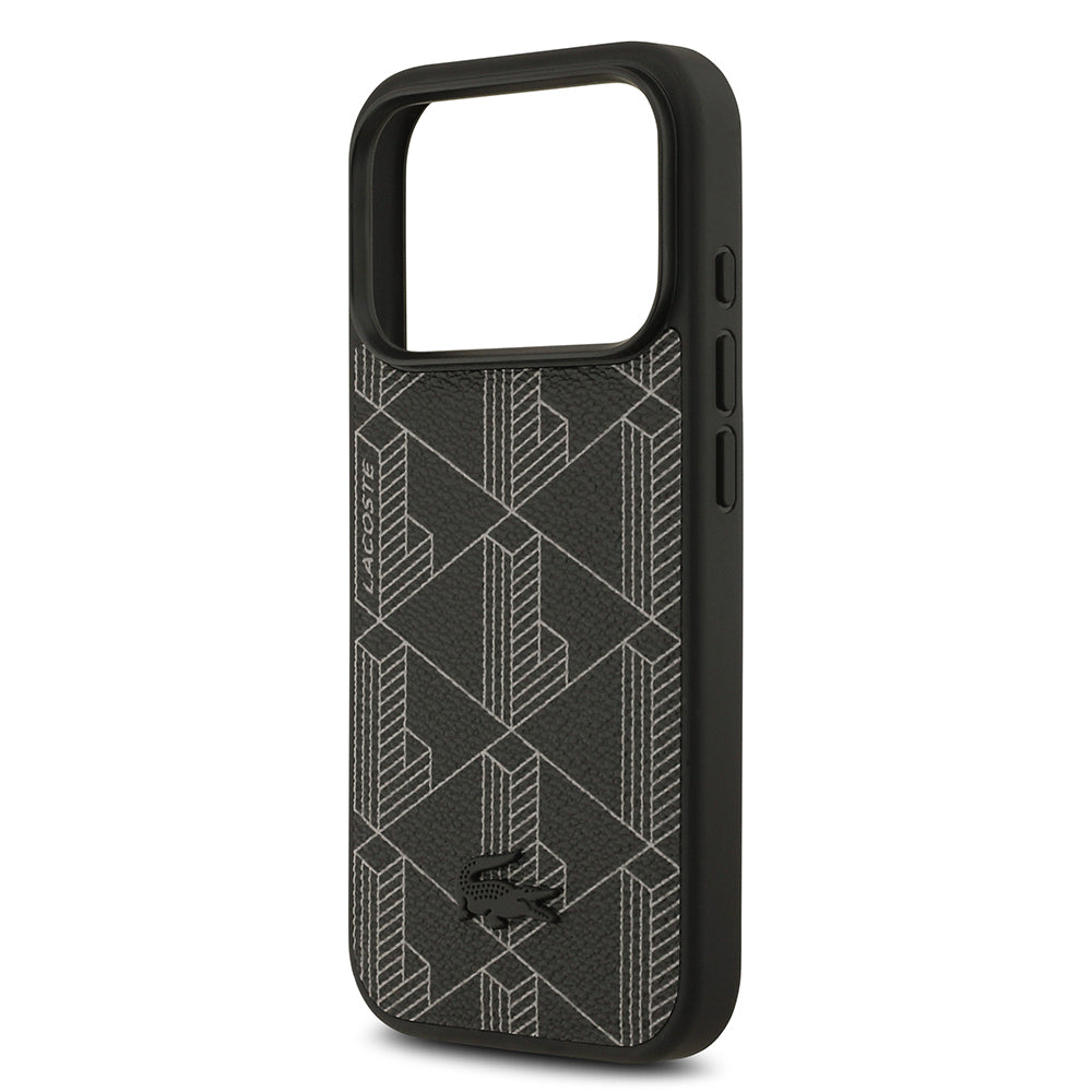 Lacoste iPhone 17 Pro Orjinal Lisanslı M-safe Şarj Özellikli PU Deri Tasarımlı Kartlıklı Karışık Monogram Desenli Kılıf