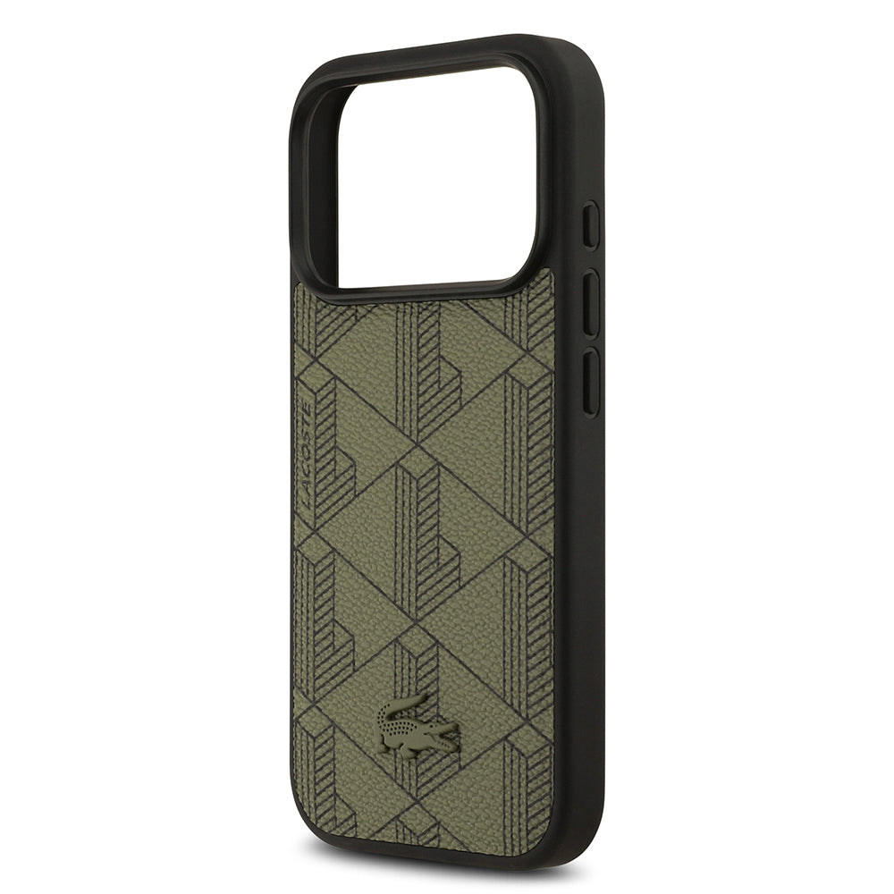 Lacoste iPhone 17 Pro Orjinal Lisanslı M-safe Şarj Özellikli PU Deri Tasarımlı Kartlıklı Karışık Monogram Desenli Kılıf