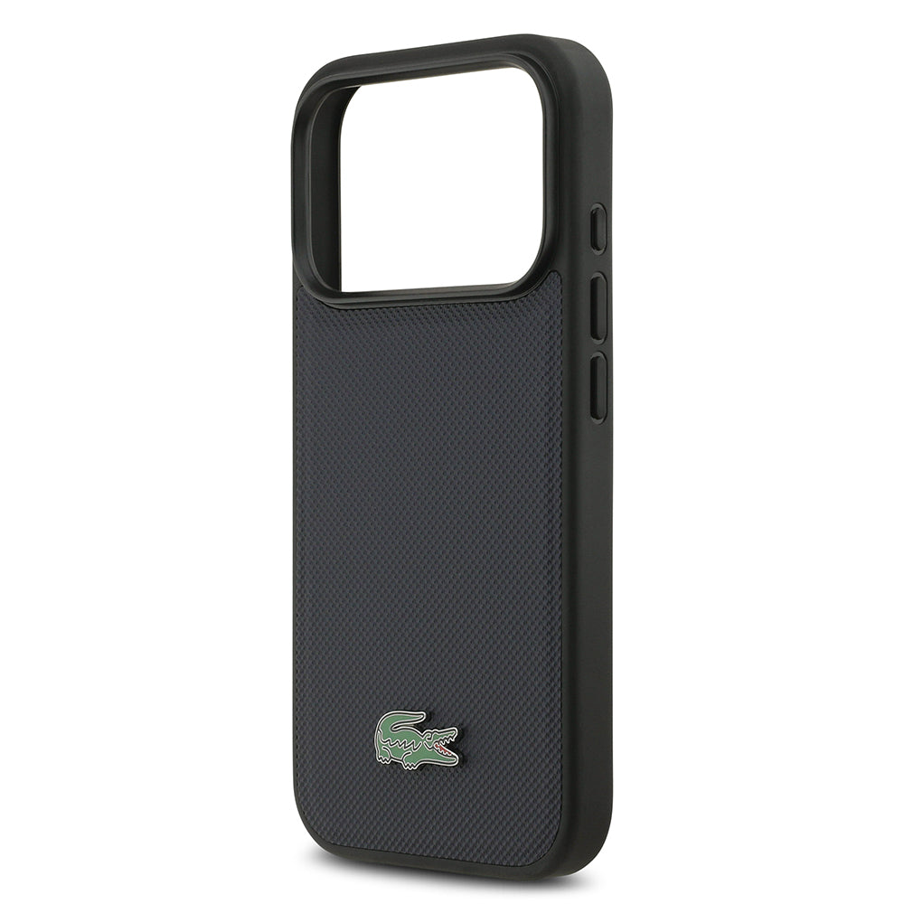 Lacoste iPhone 17 Pro Orjinal Lisanslı M-safe Şarj Özellikli PU Pike Desenli Metal Logolu Kartlıklı Kılıf