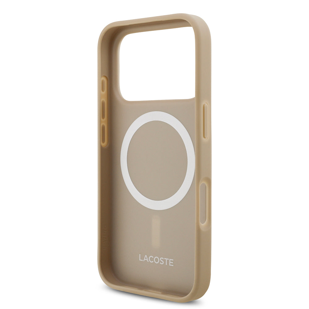 Lacoste iPhone 17 Pro Orjinal Lisanslı M-safe Şarj Özellikli PU Pike Desenli Metal Logolu Kartlıklı Kılıf