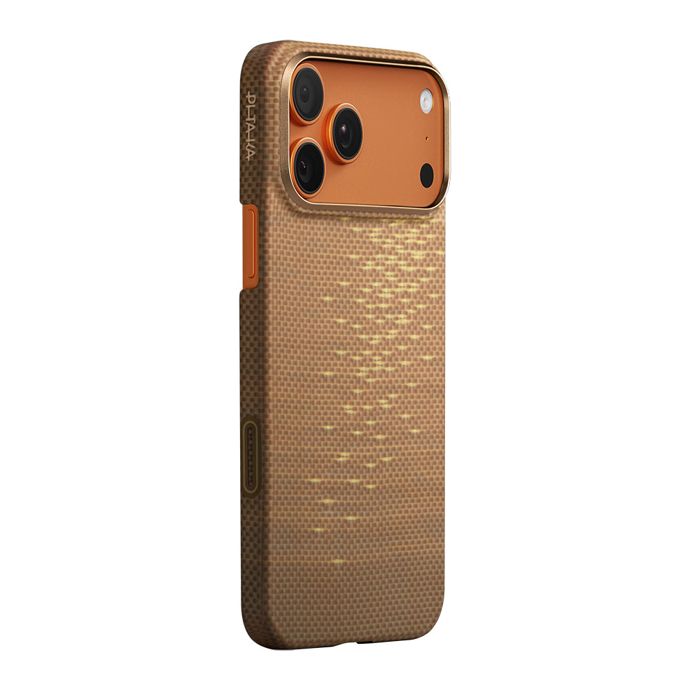 Pitaka Glints of Gold Ultra Slim Serisi iPhone 17 Pro M-safe Şarj Özellikli Aramid Fiber Kılıf
