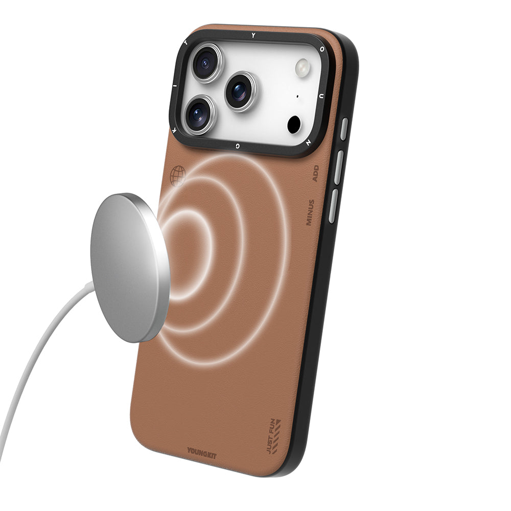 Youngkit Tech Fashion Serisi iPhone 17 Pro M-safe Şarj Özellikli Basit Mat Deri Desenli Kılıf