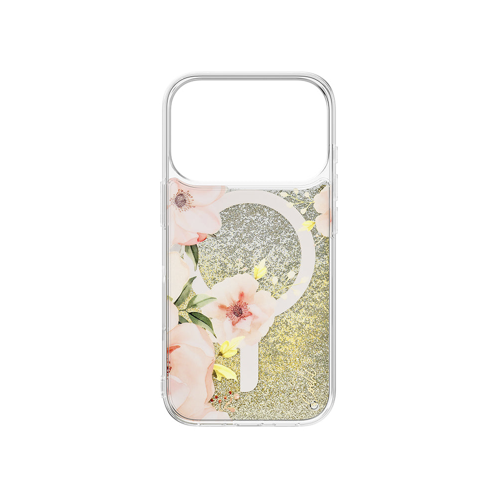 Coehl Fleurette iPhone 17 Pro M-safe Şarj Özellikli Çiçek Desenli Simli Arka Yüzey Telefon Kılıfı