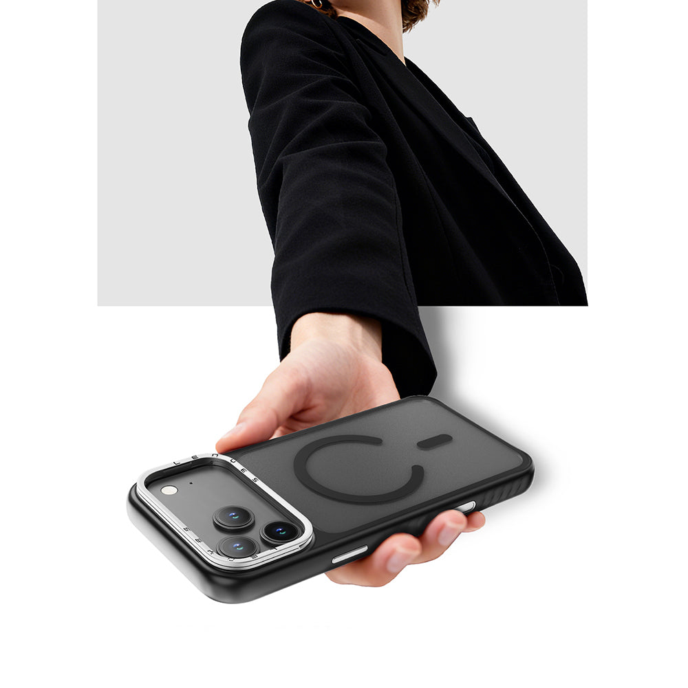 Lenyes CK226 PC iPhone 17 Pro M-safe Şarj Özellikli Metal Kamera Standlı Kılıf