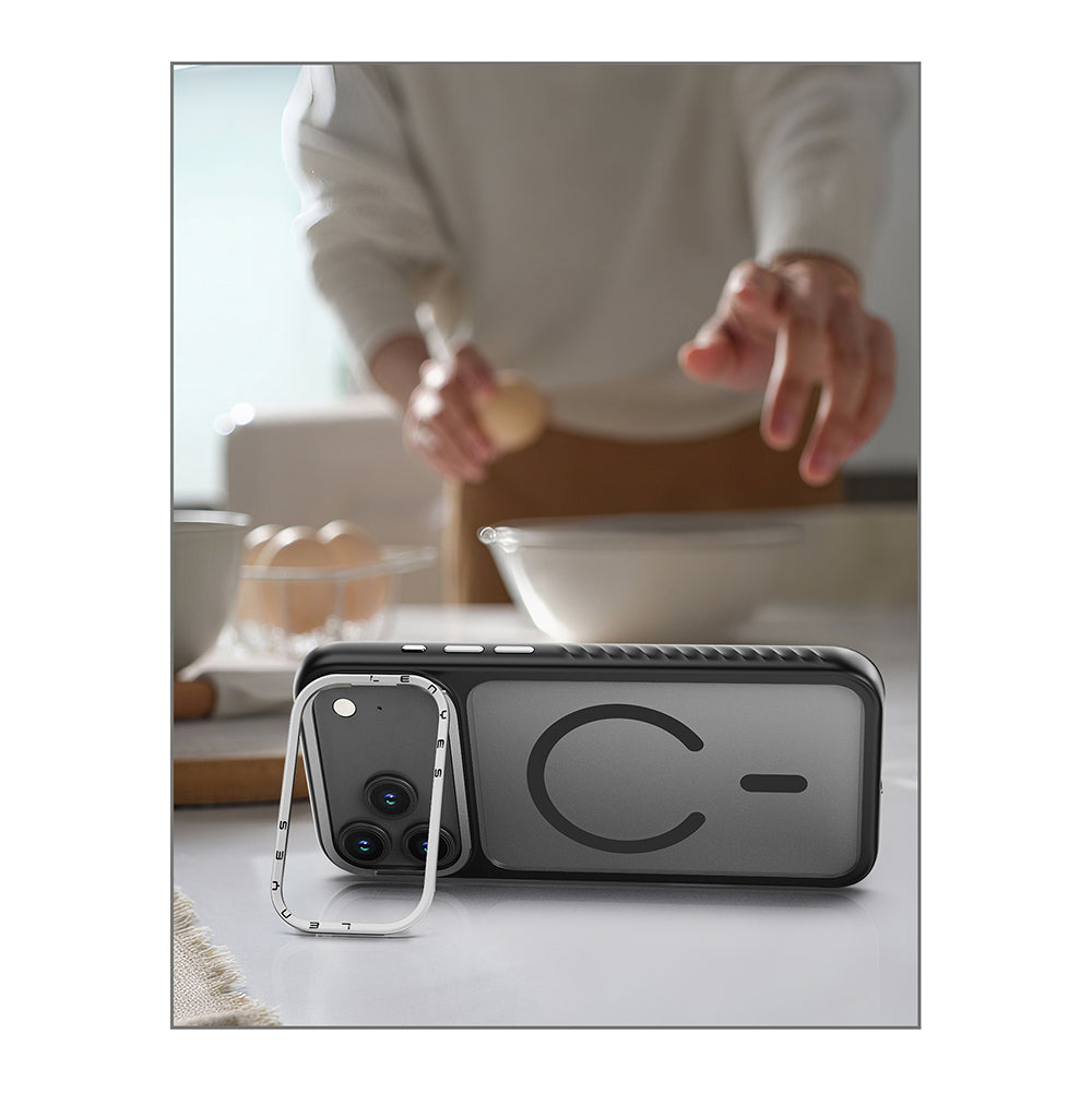 Lenyes CK226 PC iPhone 17 Pro M-safe Şarj Özellikli Metal Kamera Standlı Kılıf
