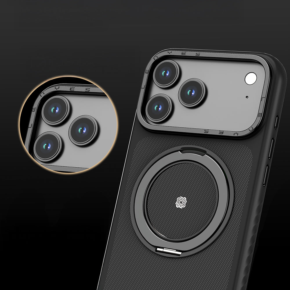 Lenyes CK225 Kevlar iPhone 17 Pro M-safe Şarj Özellikli Metal Standlı Telefon Kılıfı