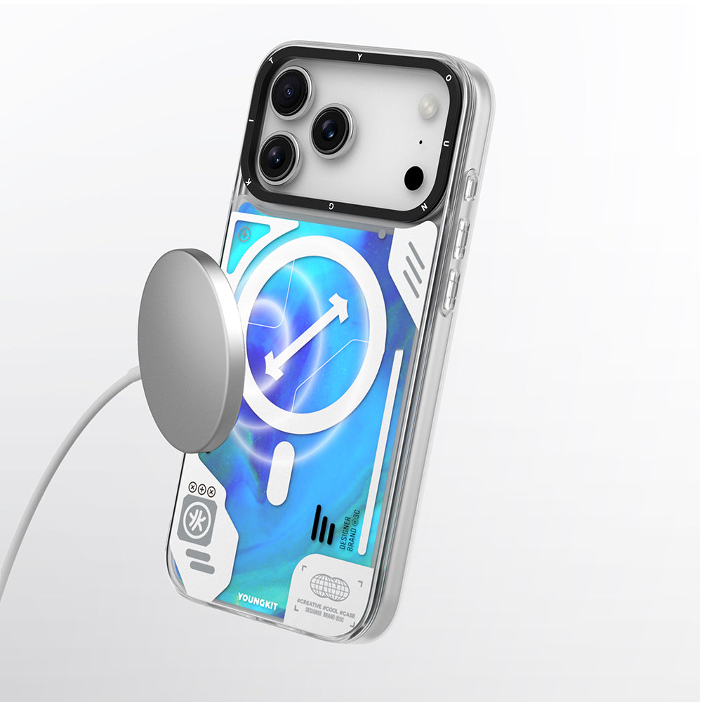 Youngkit Galaxy Fantasy Serisi iPhone 17 Pro M-safe Şarj Özellikli Parlak Kumlu Sıvılı Tasarımlı Kılıf