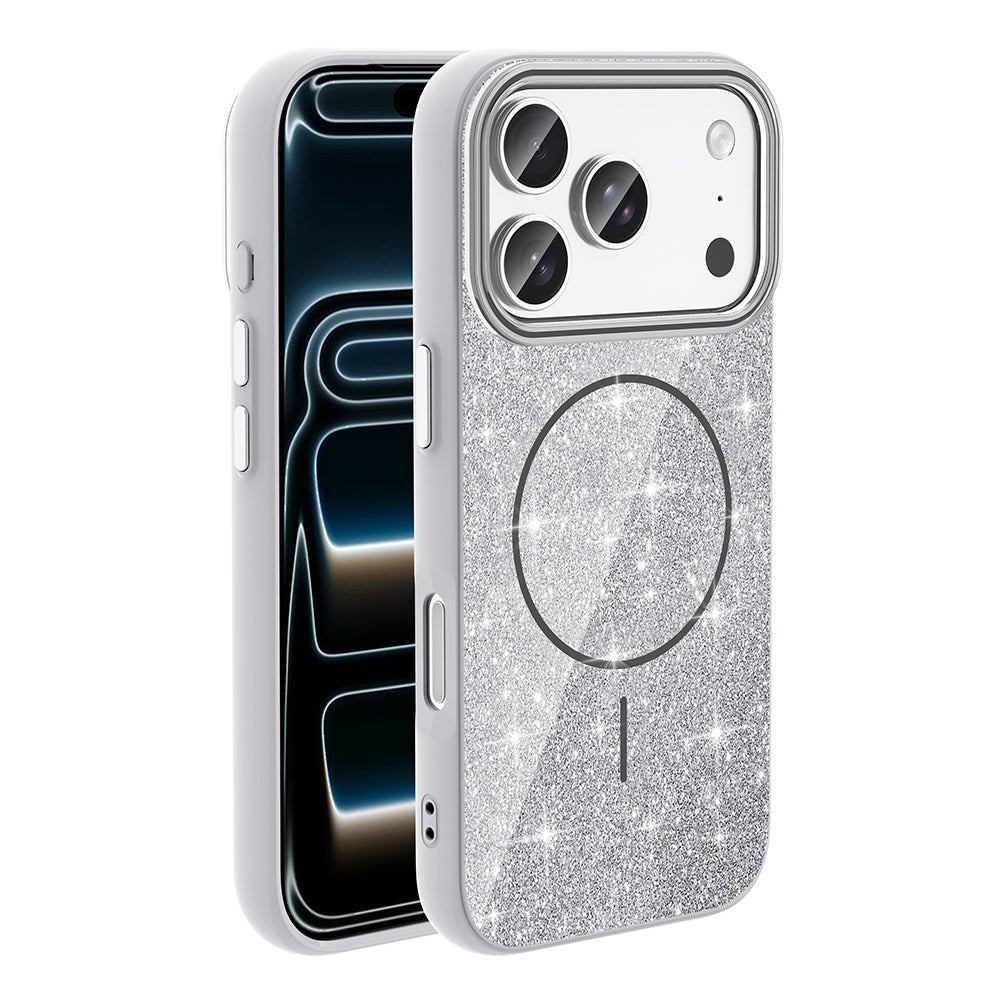 Cepax iPhone 17 Pro M-safe Şarj Özellikli Parlayan Simli Okso Kılıf