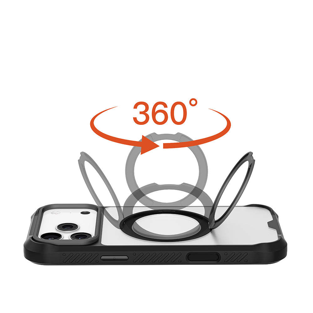 Mutural Obsidian Serisi iPhone 17 Pro M-safe Şarj Özellikli Parmak Ring Standlı Airbag Tasarımlı Kılıf