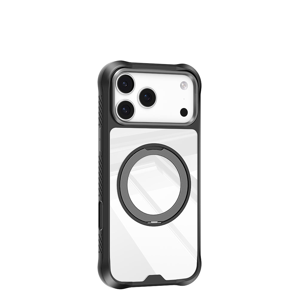 Mutural Obsidian Serisi iPhone 17 Pro M-safe Şarj Özellikli Parmak Ring Standlı Airbag Tasarımlı Kılıf