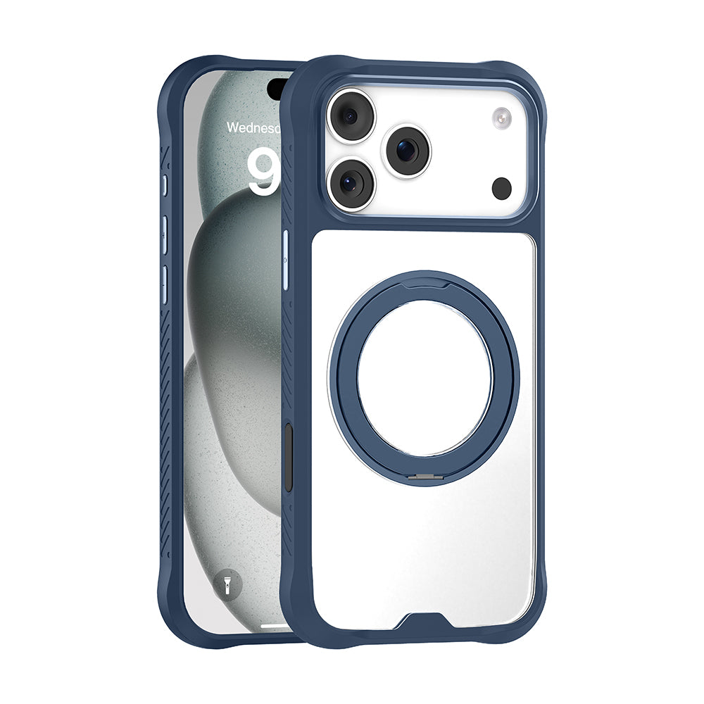 Mutural Obsidian Serisi iPhone 17 Pro M-safe Şarj Özellikli Parmak Ring Standlı Airbag Tasarımlı Kılıf