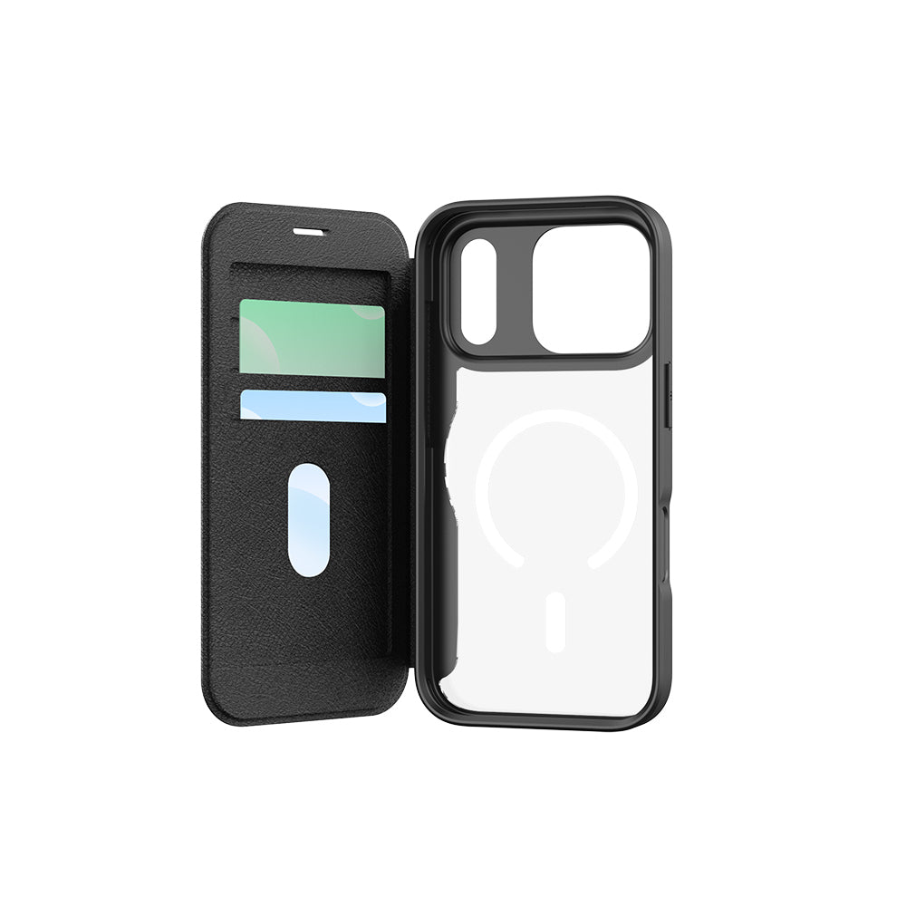 Raptic Air Folio iPhone 17 Pro MagSafe Şeffaf Kartlıklı Telefon Kılıfı
