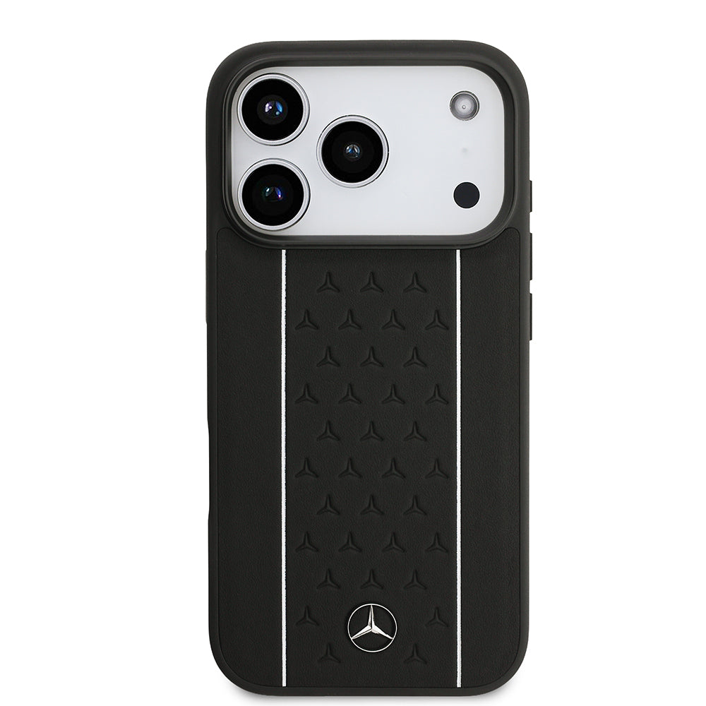 Mercedes Benz iPhone 17 Pro Orjinal Lisanslı Magsafe Şeritli Yıldız Desenli Metal Logolu Deri Kılıf