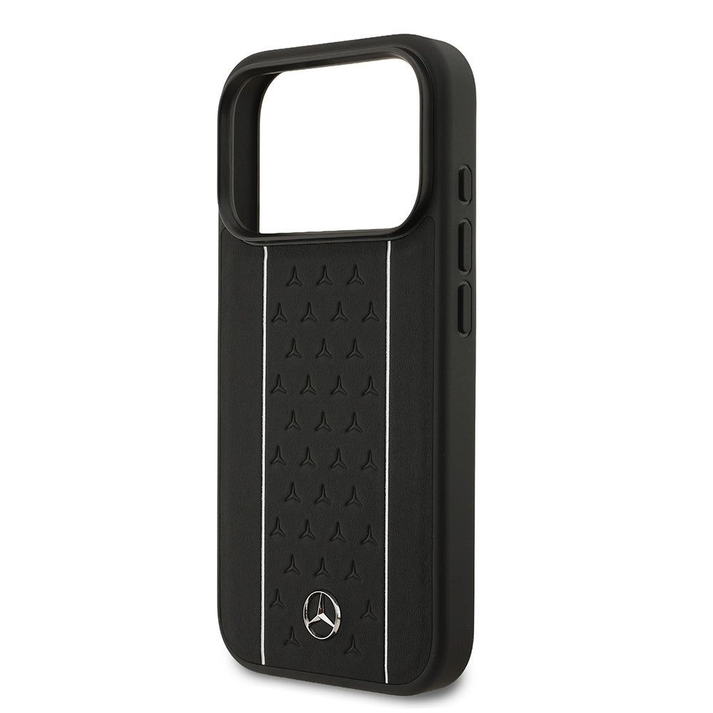 Mercedes Benz iPhone 17 Pro Orjinal Lisanslı Magsafe Şeritli Yıldız Desenli Metal Logolu Deri Kılıf
