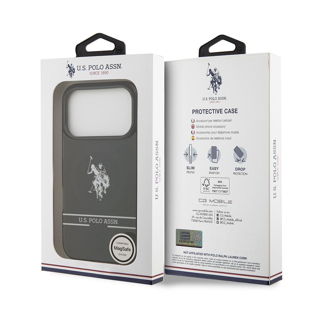U.S. Polo Assn. iPhone 17 Pro Orjinal Lisanslı M-safe Şarj Özellikli IML Double Horse Stripe Logolu Kılıf
