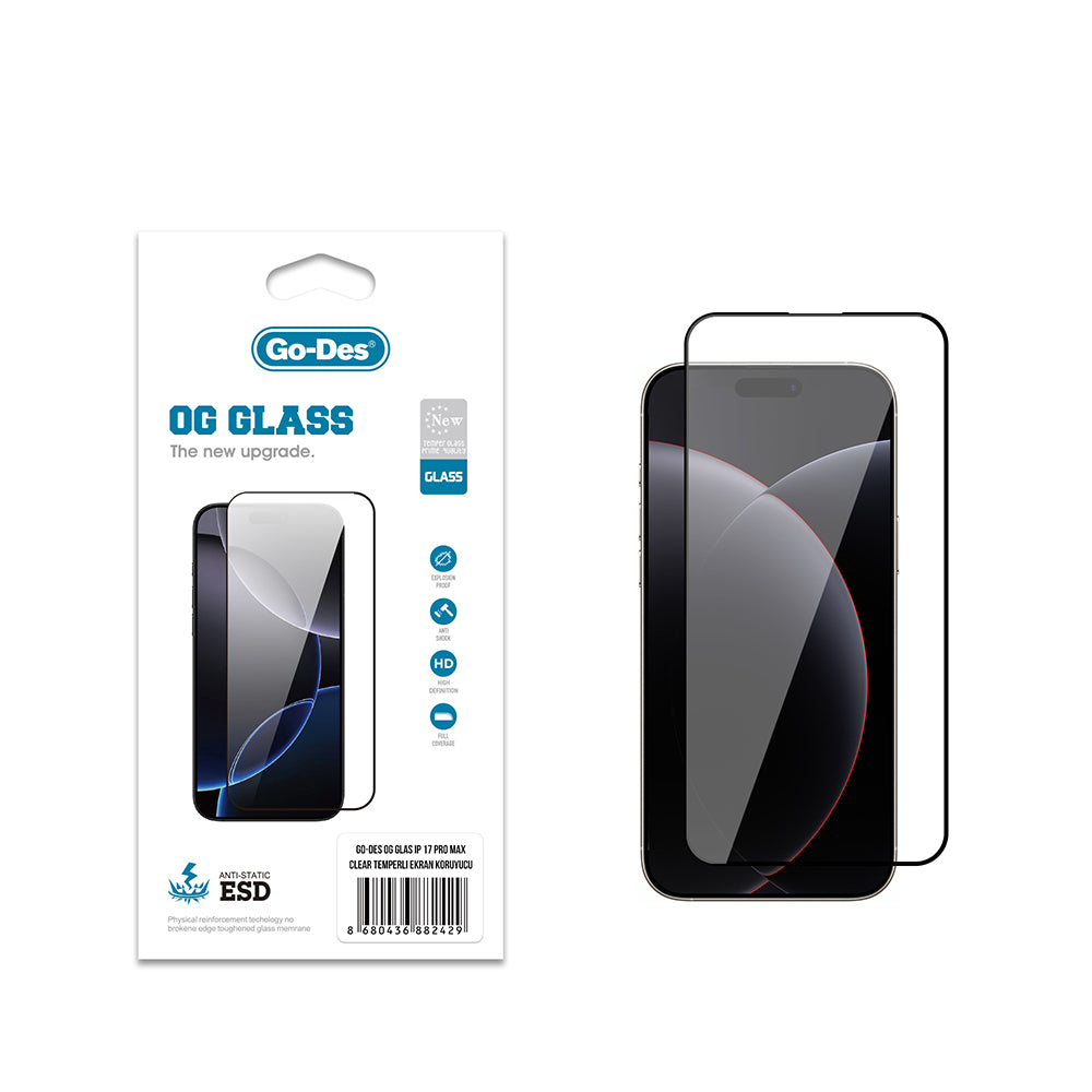 Go Des OG Glass iPhone 17 Pro Max Antistatik Temperli Cam Ekran Koruyucu