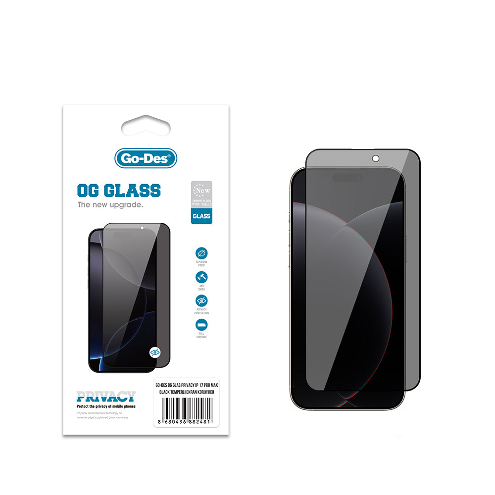 Go Des OG Glass iPhone 17 Pro Max Privacy Antistatik Temperli Cam Ekran Koruyucu